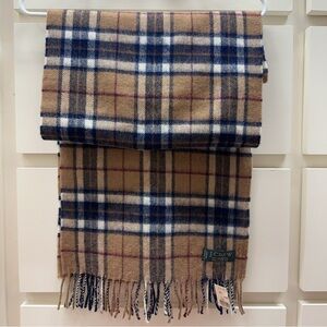 J. CREW Vintage 100% Wool Men’s Soft Scarf in Brown Plaid w/ Fringes 68” x 14”